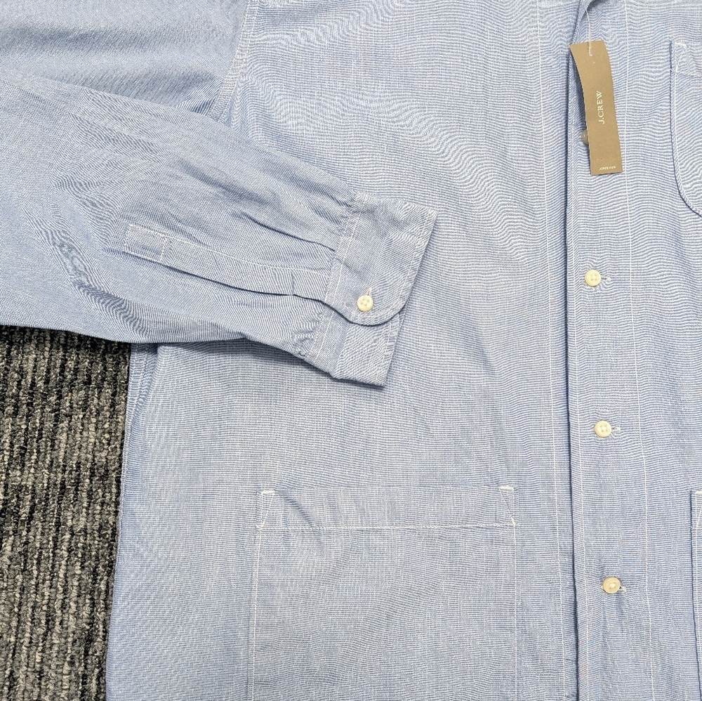 J. Crew Camp Collar Shirt Jacket XL NWT Blue Organic Cotton Utility - Picture 12 of 16